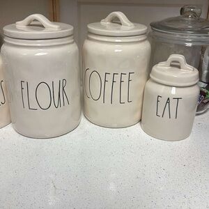 Rae Dunn Cream Ceramic Canister Trio